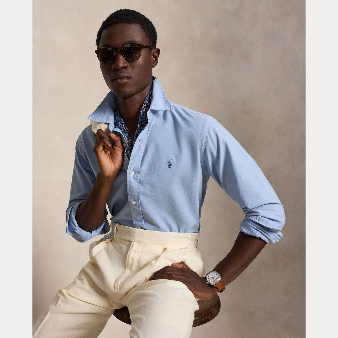 POLO Ralph Lauren Custom Fit Oxford Shirt – Blauw-100% katoen-HEREN SHIRTS-Blauw