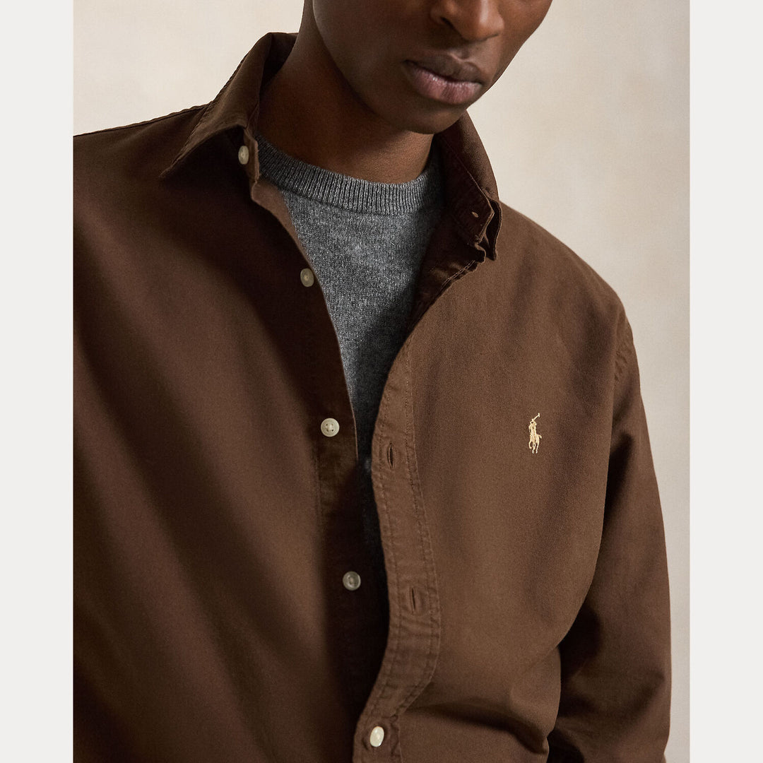 POLO Ralph Lauren Custom Fit Oxford Shirt – Bruin-100% katoen-HEREN SHIRTS-Bruin