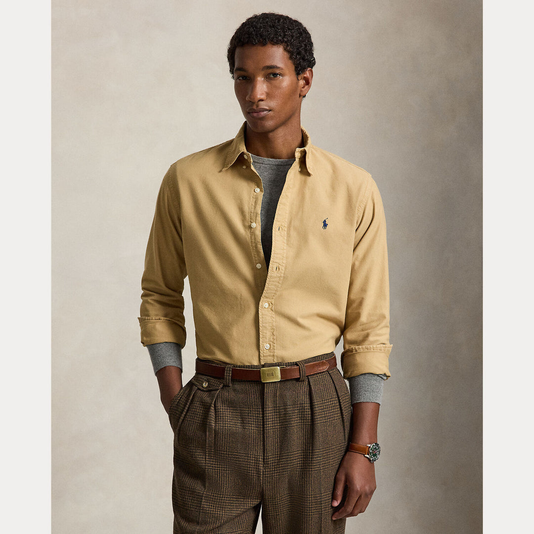 POLO Ralph Lauren Custom Fit Oxford Shirt – Bruin-100% katoen-HEREN SHIRTS-Bruin