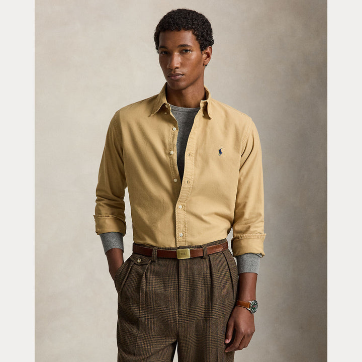 POLO Ralph Lauren Custom Fit Oxford Shirt – Bruin-100% katoen-HEREN SHIRTS-Bruin