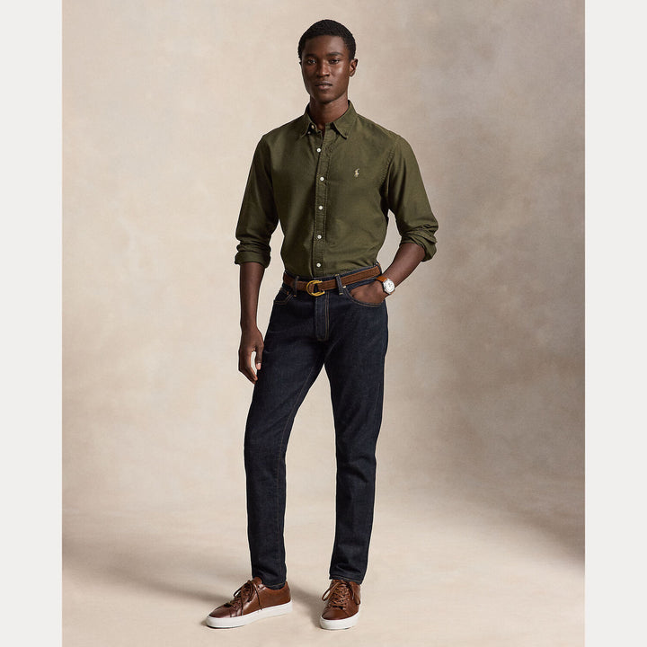 POLO Ralph Lauren Custom Fit Oxford Shirt – Groen-100% katoen-HEREN SHIRTS-Groen