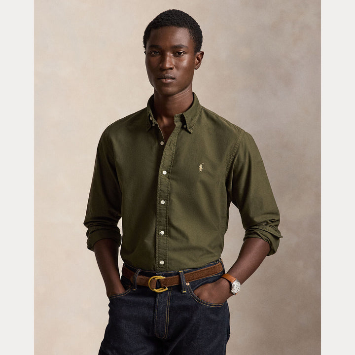 POLO Ralph Lauren Custom Fit Oxford Shirt – Groen-100% katoen-HEREN SHIRTS-Groen