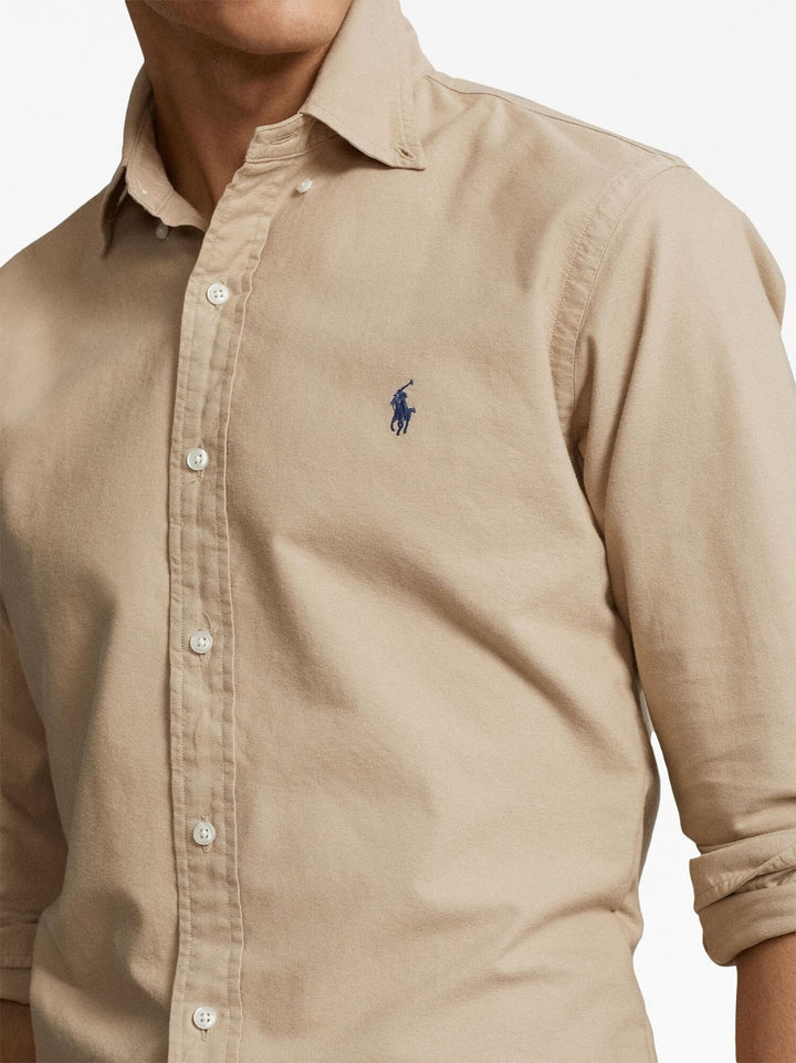 POLO Ralph lauren Custom Fit shirt khaki-100% Katoen-HEREN SHIRTS-Bruin