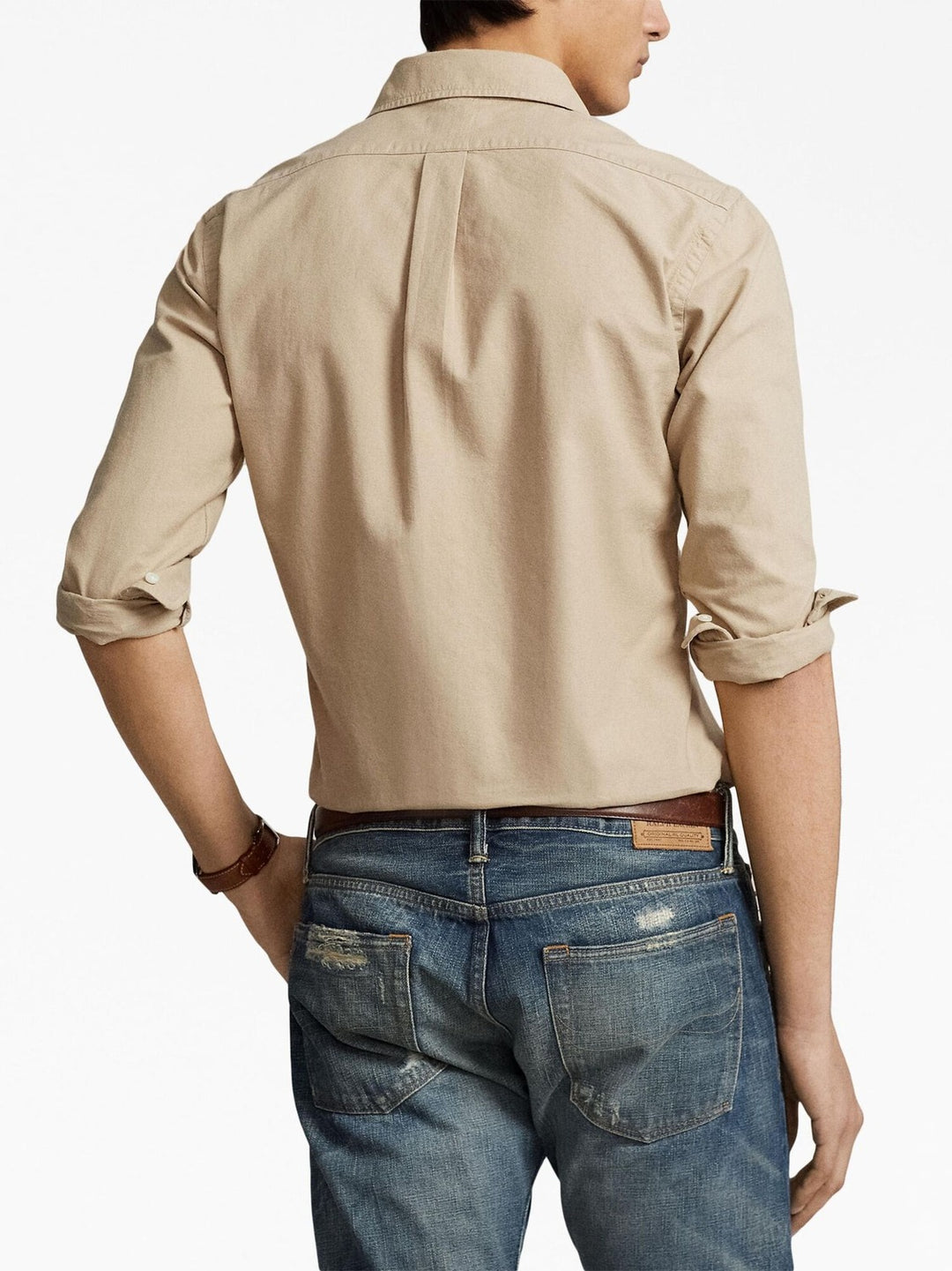 POLO Ralph lauren Custom Fit shirt khaki-100% Katoen-HEREN SHIRTS-Bruin