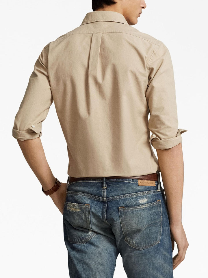 POLO Ralph lauren Custom Fit shirt khaki-100% Katoen-HEREN SHIRTS-Bruin