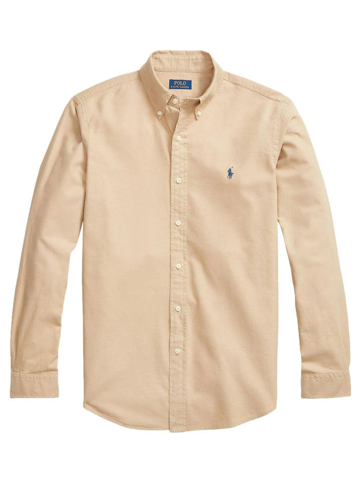 POLO Ralph lauren Custom Fit shirt khaki-100% Katoen-HEREN SHIRTS-Bruin