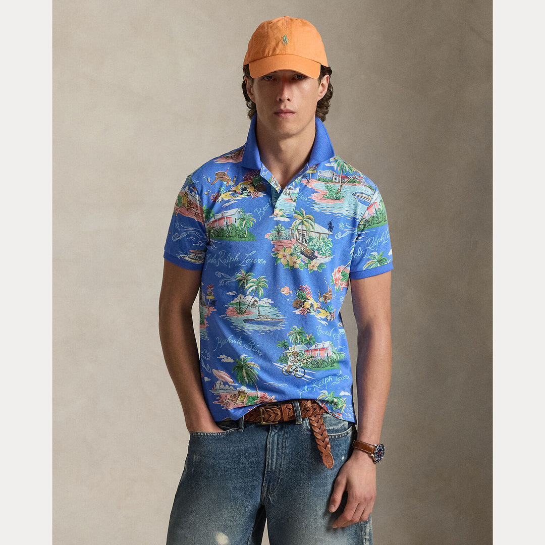 POLO Ralph Lauren Custom Slim Polo Bear Mesh Polo-100% katoen-HEREN POLO'S & T-SHIRTS-Blauw