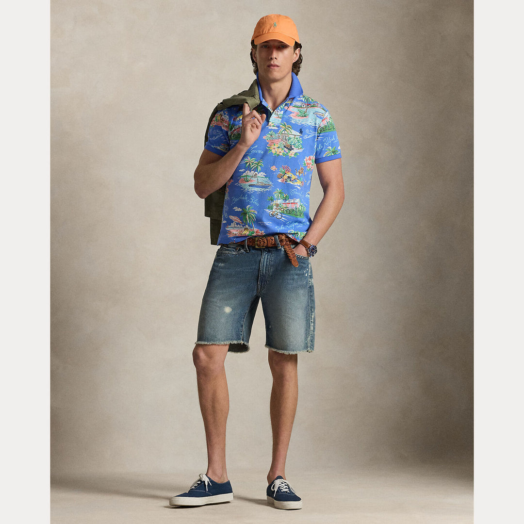 POLO Ralph Lauren Custom Slim Polo Bear Mesh Polo-100% katoen-HEREN POLO'S & T-SHIRTS-Blauw