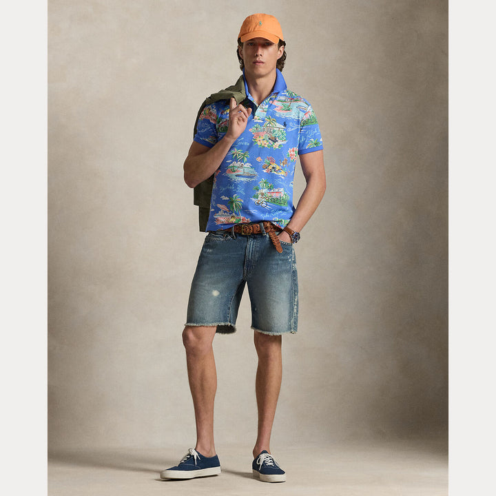 POLO Ralph Lauren Custom Slim Polo Bear Mesh Polo-100% katoen-HEREN POLO'S & T-SHIRTS-Blauw