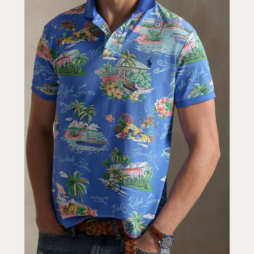 POLO Ralph Lauren Custom Slim Polo Bear Mesh Polo-100% katoen-HEREN POLO'S & T-SHIRTS-Blauw