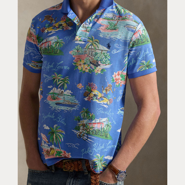 POLO Ralph Lauren Custom Slim Polo Bear Mesh Polo-100% katoen-HEREN POLO'S & T-SHIRTS-Blauw