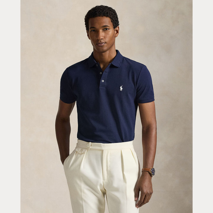 POLO Ralph Lauren Custom Slim Stretch Mesh Polo-100% katoen-HEREN POLO'S & T-SHIRTS-Blauw