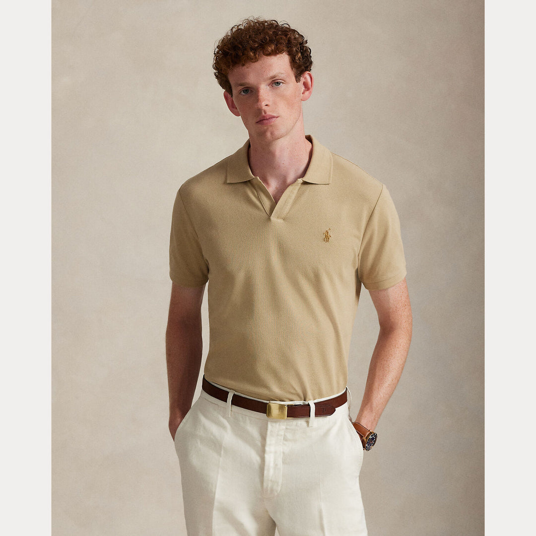 POLO Ralph Lauren Custom Slim Stretch Mesh Polo-95% katoen, 5% elastaan-HEREN POLO'S & T-SHIRTS-Beige