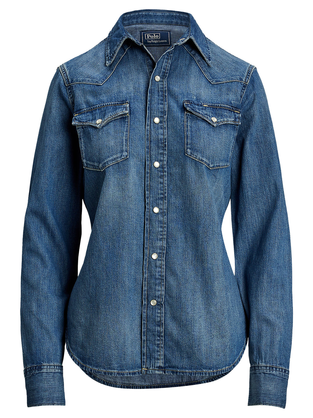 POLO Ralph Lauren Denim Western Blouse – Blauw-100% katoen-DAMES TOPS & BLOUSES-Blauw