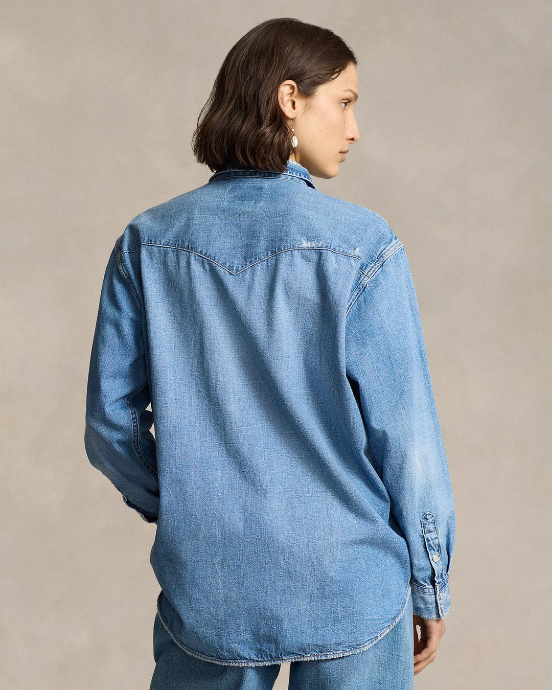 POLO Ralph Lauren denim western blouse-DAMES TOPS & BLOUSES-Blauw