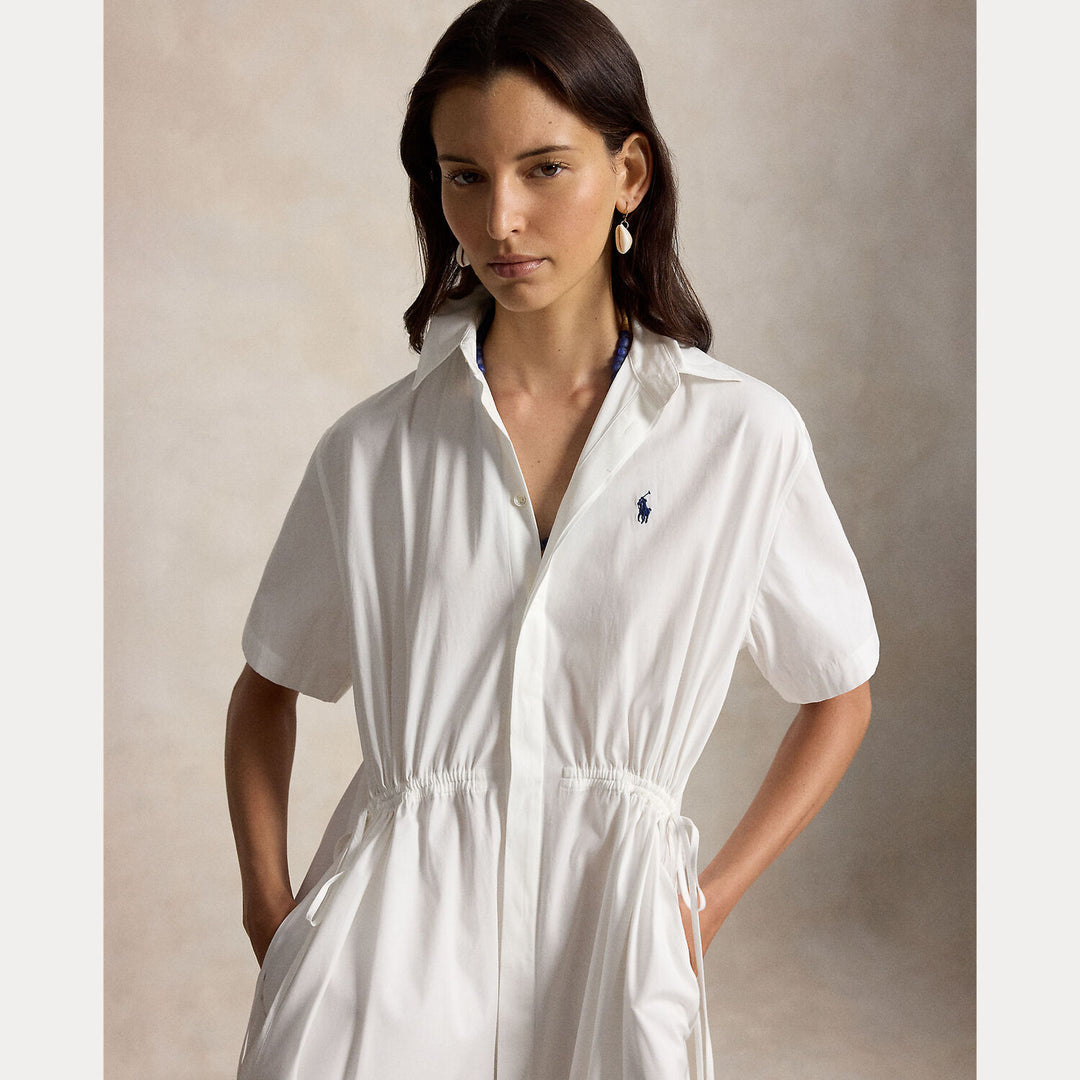 POLO Ralph Lauren Drawstring midi jurk – Wit-100% katoen-DAMES JURKEN-Wit