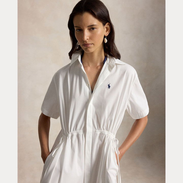 POLO Ralph Lauren Drawstring midi jurk – Wit-100% katoen-DAMES JURKEN-Wit