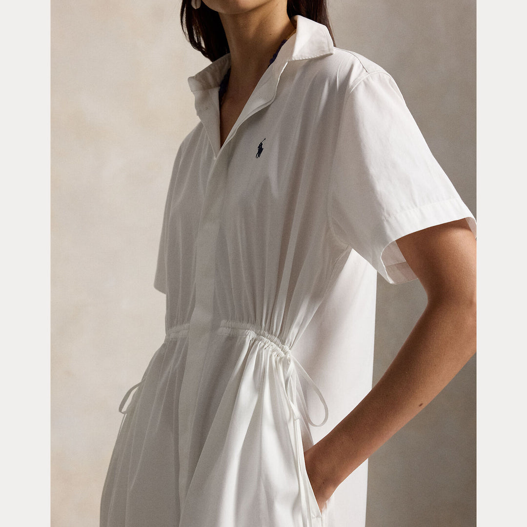 POLO Ralph Lauren Drawstring midi jurk – Wit-100% katoen-DAMES JURKEN-Wit