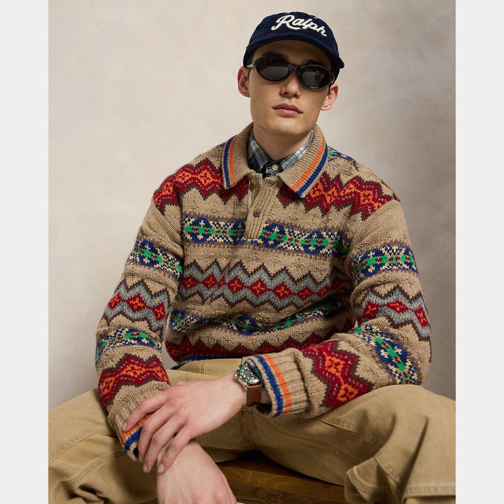 POLO Ralph Lauren Fair Isle Polo Trui – Bruin-93% wol, 6% katoen, 1% alpacawol-HEREN TRUIEN & VESTEN-Bruin