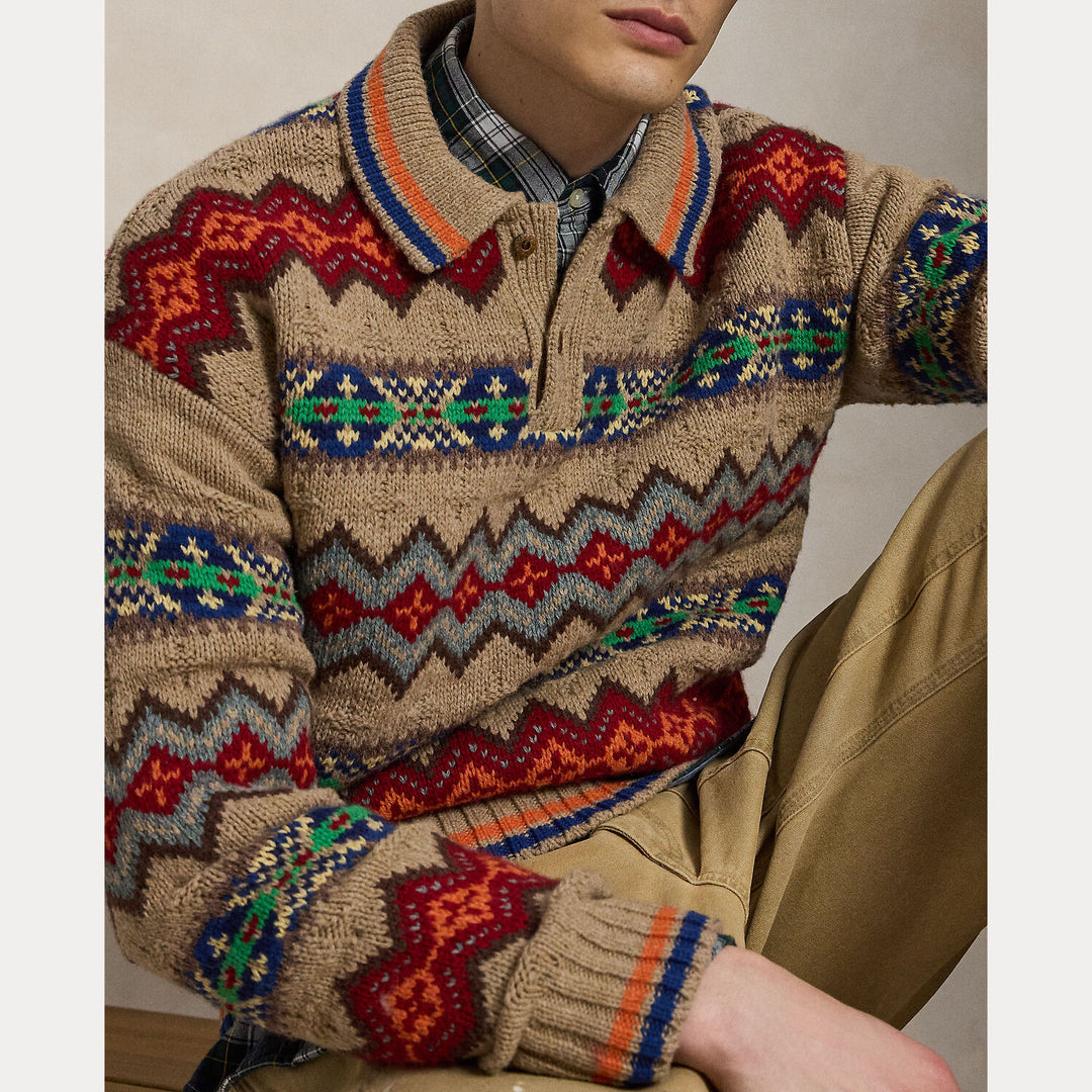 POLO Ralph Lauren Fair Isle Polo Trui – Bruin-93% wol, 6% katoen, 1% alpacawol-HEREN TRUIEN & VESTEN-Bruin