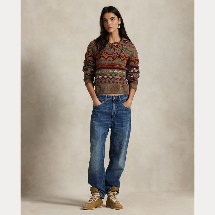 POLO Ralph Lauren Fair Isle Pullover – Rood-100% wol-DAMES TRUIEN & VESTEN-Rood