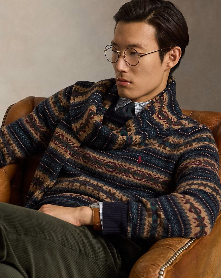 POLO Ralph Lauren Fair Isle Wollen Trui – Blauw-100% wol-HEREN TRUIEN & VESTEN-Blauw