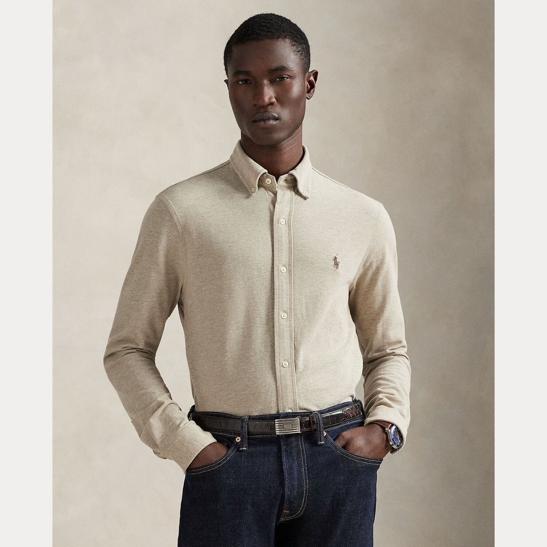 POLO Ralph Lauren Featherweight Mesh Shirt – Beige-100% katoen-HEREN SHIRTS-Beige