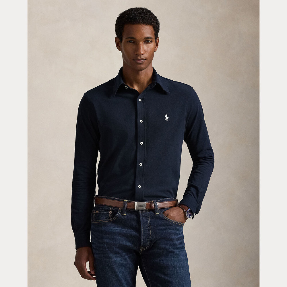 POLO Ralph Lauren Featherweight Mesh Shirt – Blauw-100% katoen-HEREN SHIRTS-Blauw