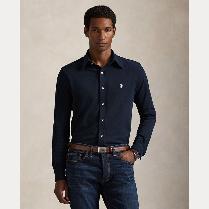 POLO Ralph Lauren Featherweight Mesh Shirt – Blauw-100% katoen-HEREN SHIRTS-Blauw