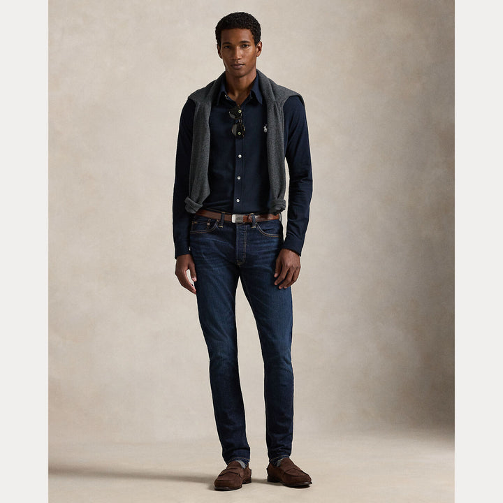 POLO Ralph Lauren Featherweight Mesh Shirt – Blauw-100% katoen-HEREN SHIRTS-Blauw