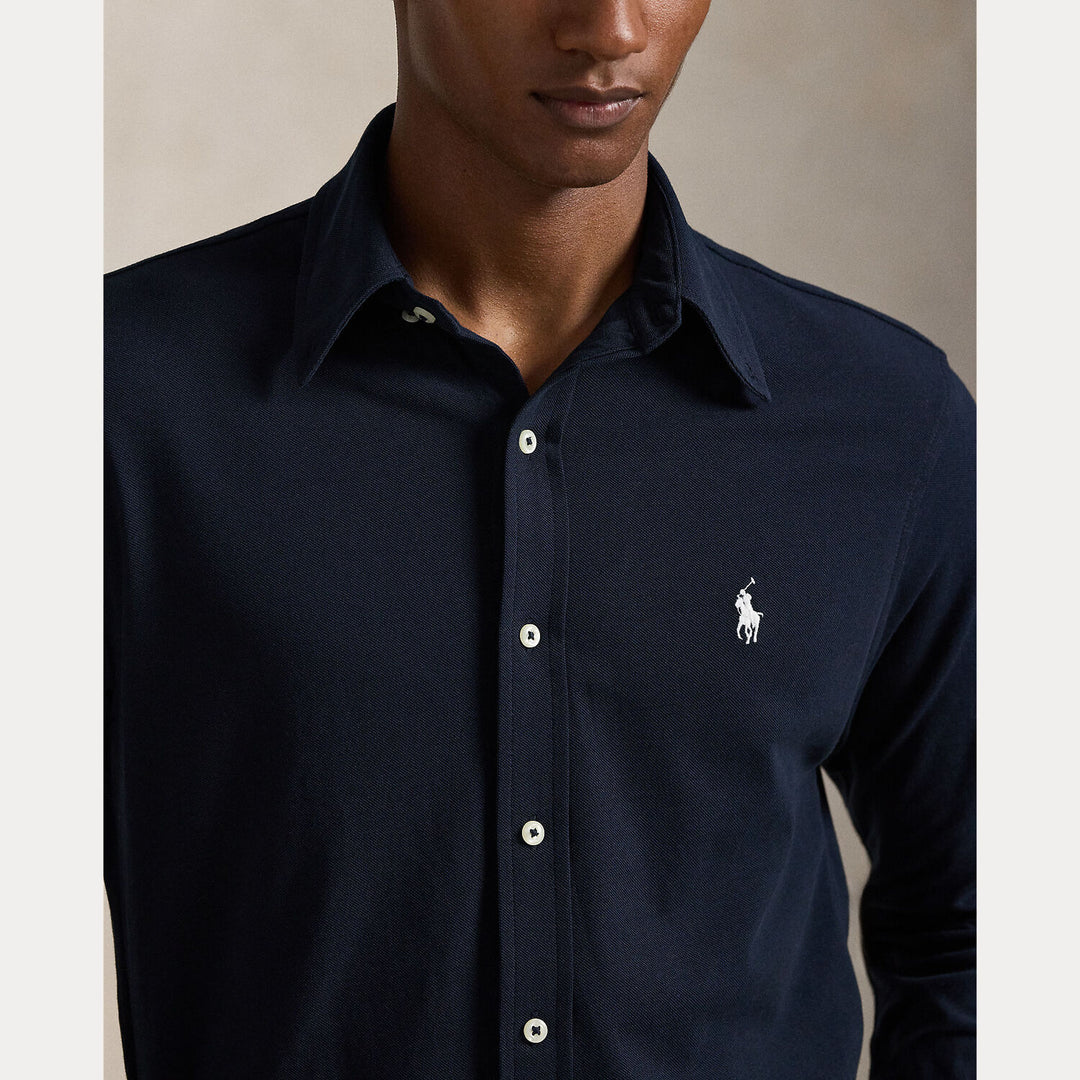 POLO Ralph Lauren Featherweight Mesh Shirt – Blauw-100% katoen-HEREN SHIRTS-Blauw