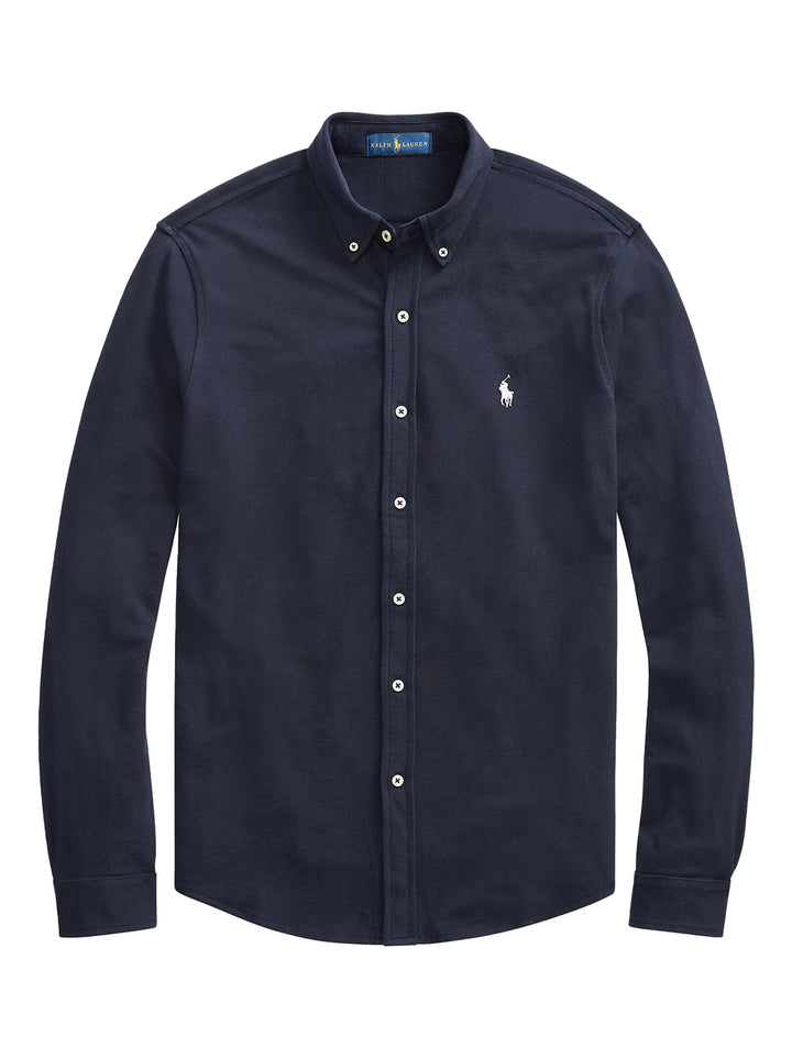 POLO Ralph Lauren Featherweight Mesh Shirt – Blauw-100% katoen-HEREN SHIRTS-Blauw