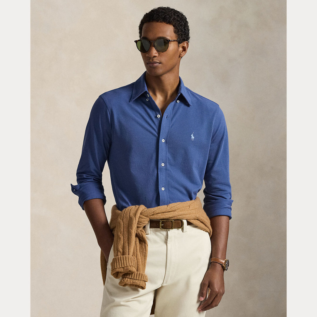 POLO Ralph Lauren Featherweight Mesh Shirt – Blauw-100% katoen-HEREN SHIRTS-Blauw