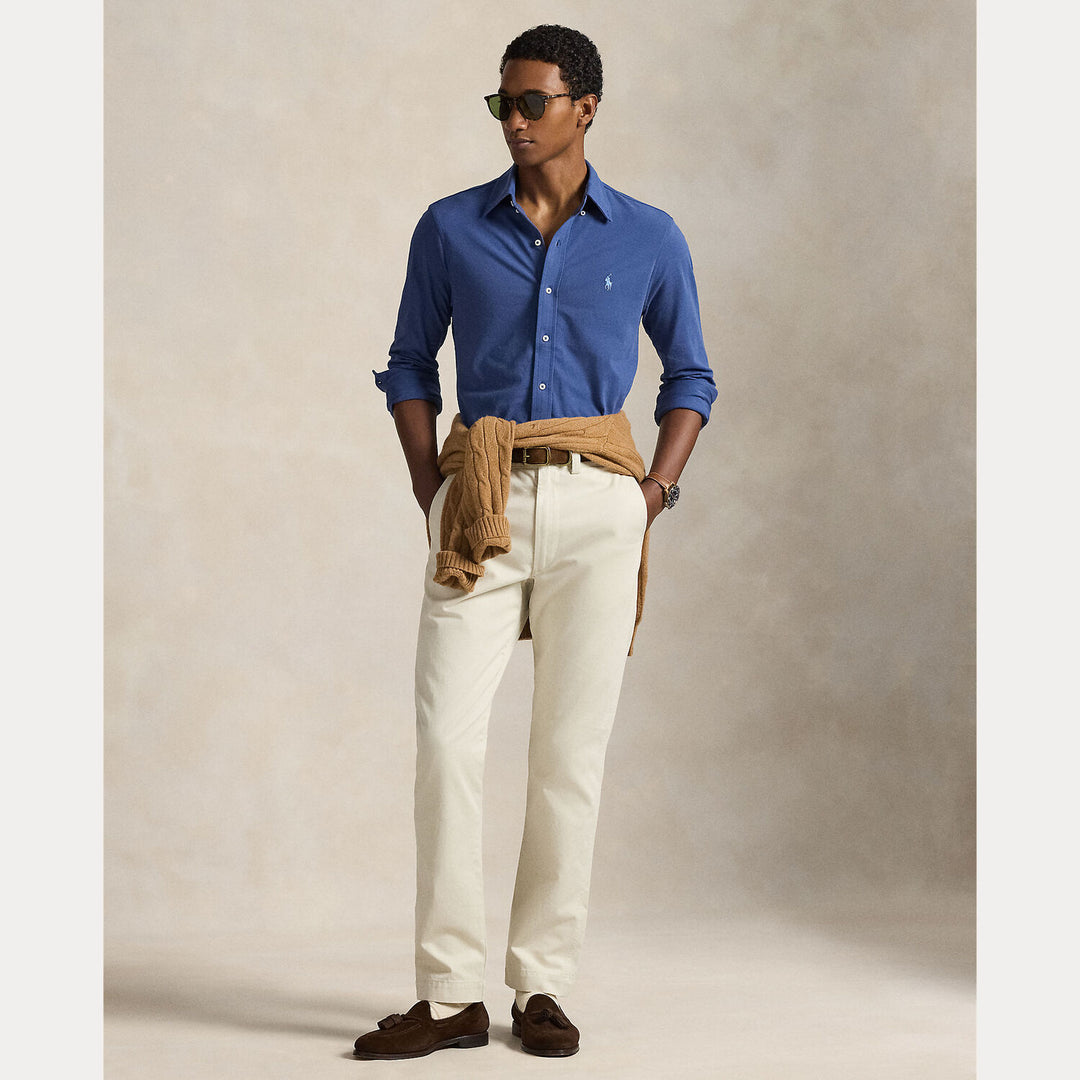 POLO Ralph Lauren Featherweight Mesh Shirt – Blauw-100% katoen-HEREN SHIRTS-Blauw