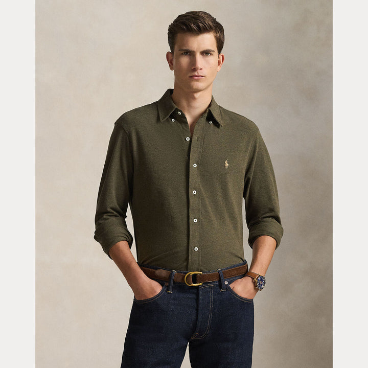 POLO Ralph Lauren Featherweight Mesh Shirt – Groen-100% katoen-HEREN SHIRTS-Groen