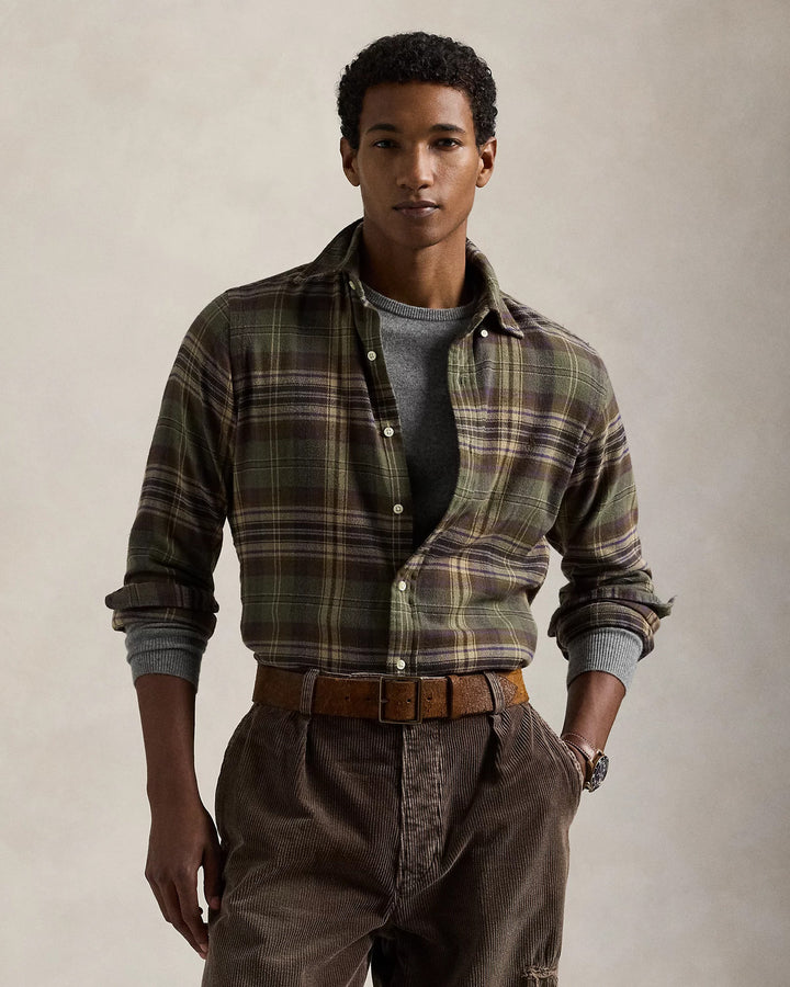 POLO Ralph Lauren flanellen shirt custom fit-100% Katoen-HEREN SHIRTS-Groen
