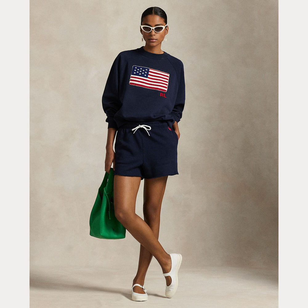 POLO Ralph Lauren Fleece Drawstring Short - Blauw-84% katoen, 16% polyester-DAMES BROEKEN-Blauw