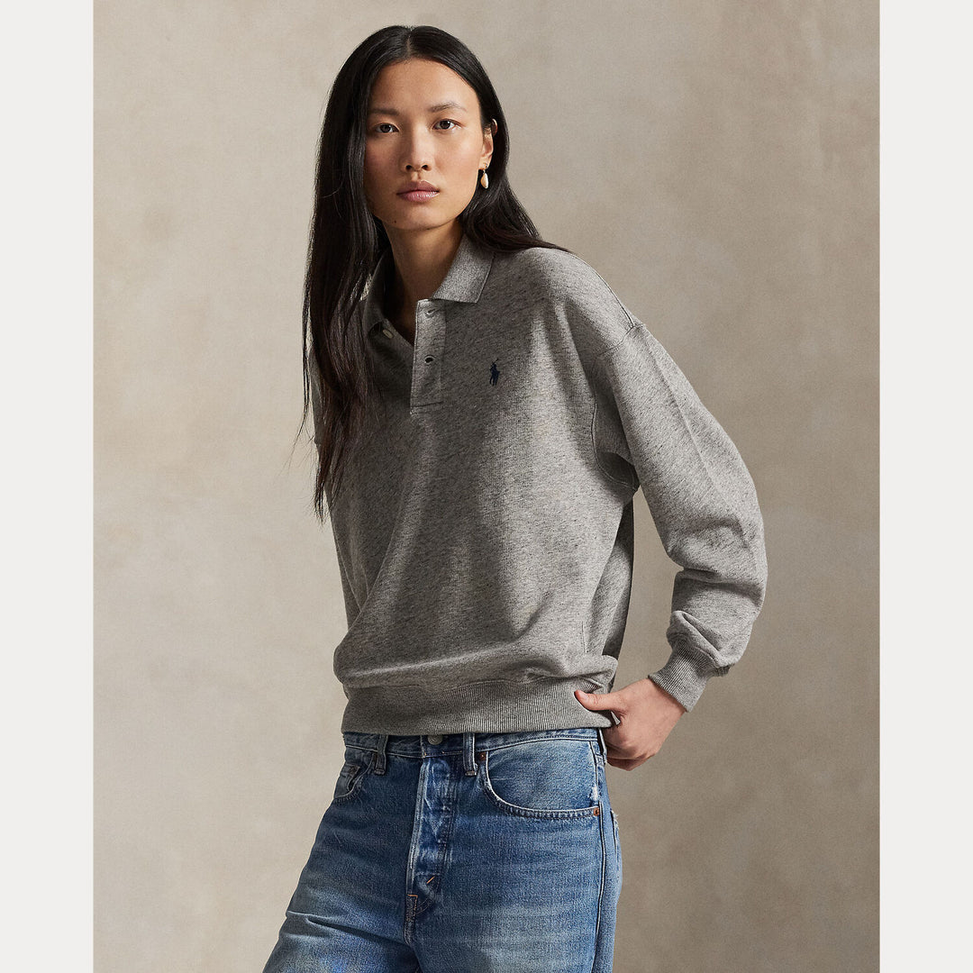 POLO Ralph Lauren fleece long-sleeve polo – Grijs-84% katoen, 16% polyester-DAMES TRUIEN & VESTEN-Grijs