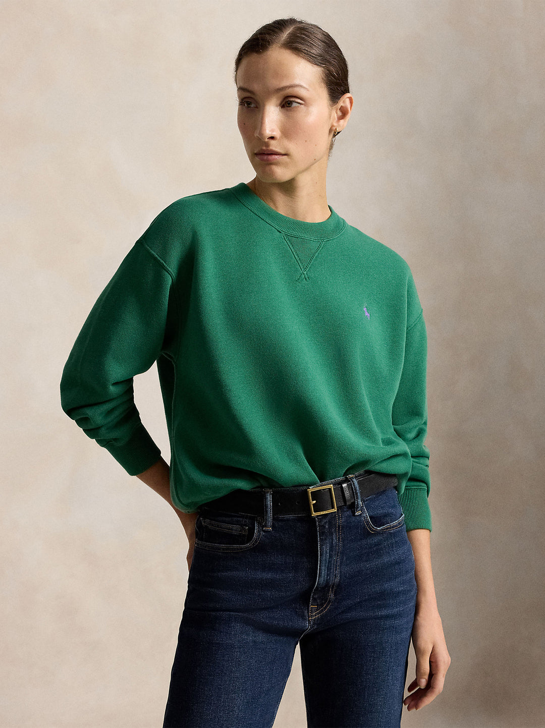 Polo Ralph Lauren Fleece Sweater – Groen-83% katoen, 17% polyester-DAMES TRUIEN & VESTEN-Groen