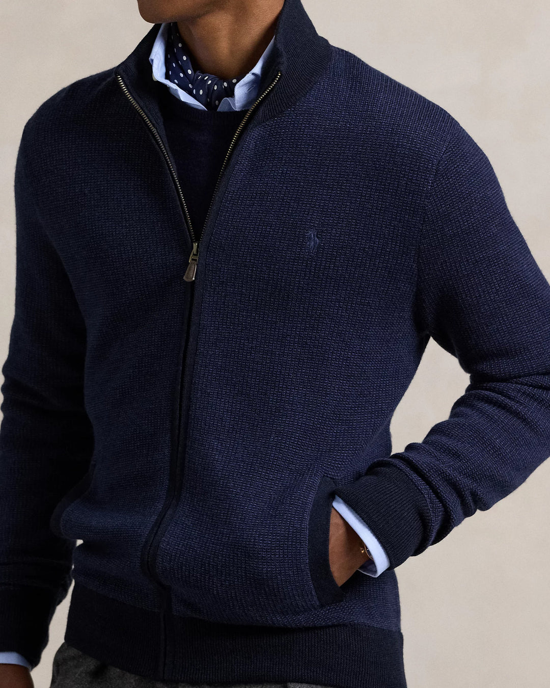 POLO Ralph Lauren Full Zip -100% Wol-HEREN TRUIEN & VESTEN-Blauw