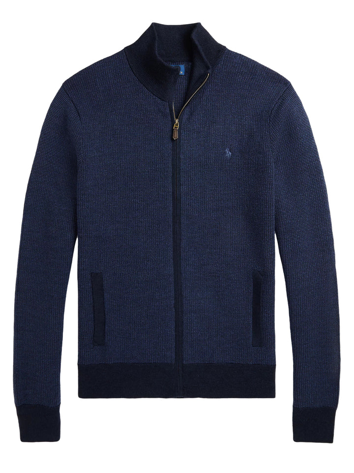POLO Ralph Lauren Full Zip -100% Wol-HEREN TRUIEN & VESTEN-Blauw