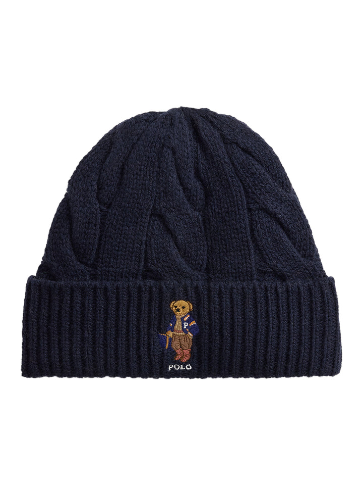 POLO Ralph Lauren Gebreide muts met Polo Bear-80% wol, 20% nylon-DAMES ACCESSOIRES-Blauw