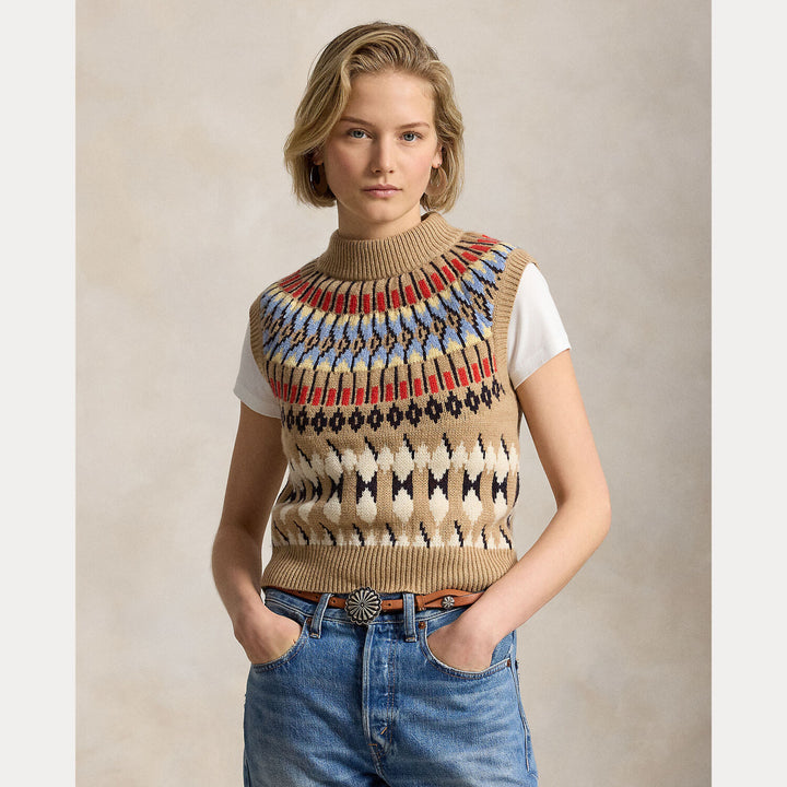 POLO Ralph Lauren Geo-Motif Mockneck Spencer – Bru-94% wol, 6% kasjmier-DAMES TRUIEN & VESTEN-Bruin