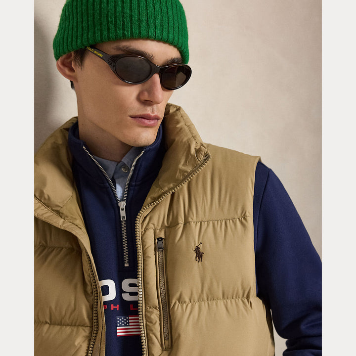 POLO Ralph Lauren Gorham Donsbodywarmer – Bruin-100% polyester <br />Voering: 100% nylon <br />Vulling: 75% eendendons, 2