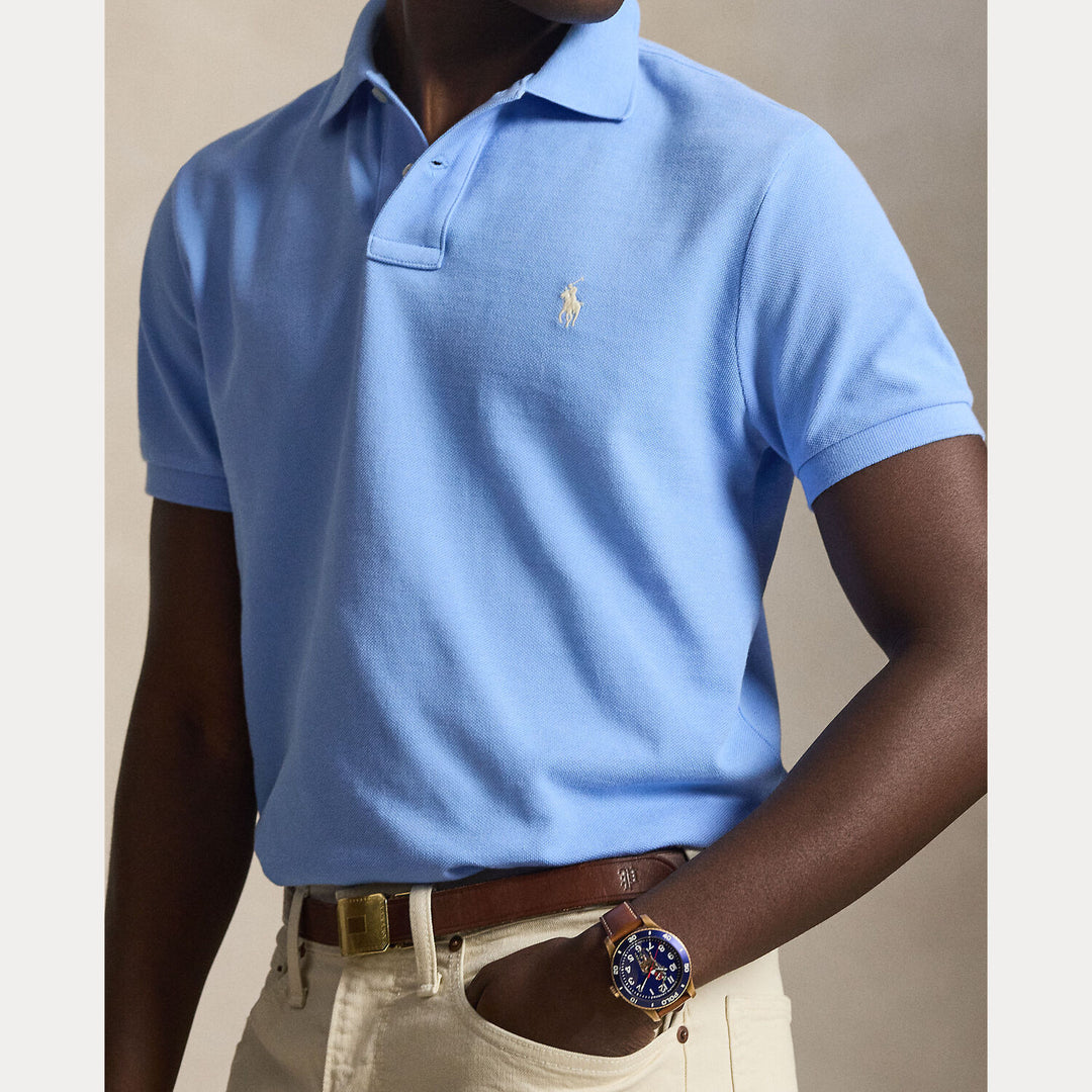 POLO Ralph Lauren Iconic Mesh Polo Custom Slim-100% katoen-HEREN POLO'S & T-SHIRTS-Blauw