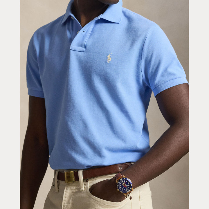 POLO Ralph Lauren Iconic Mesh Polo Custom Slim-100% katoen-HEREN POLO'S & T-SHIRTS-Blauw