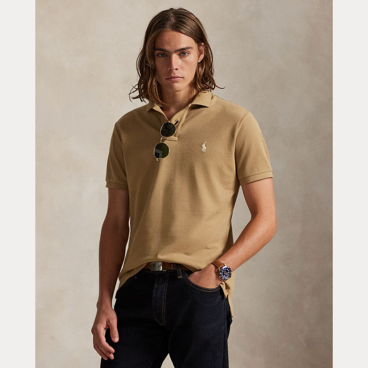 POLO Ralph Lauren Iconic Mesh Polo Custom Slim-100% katoen-HEREN POLO'S & T-SHIRTS-Bruin