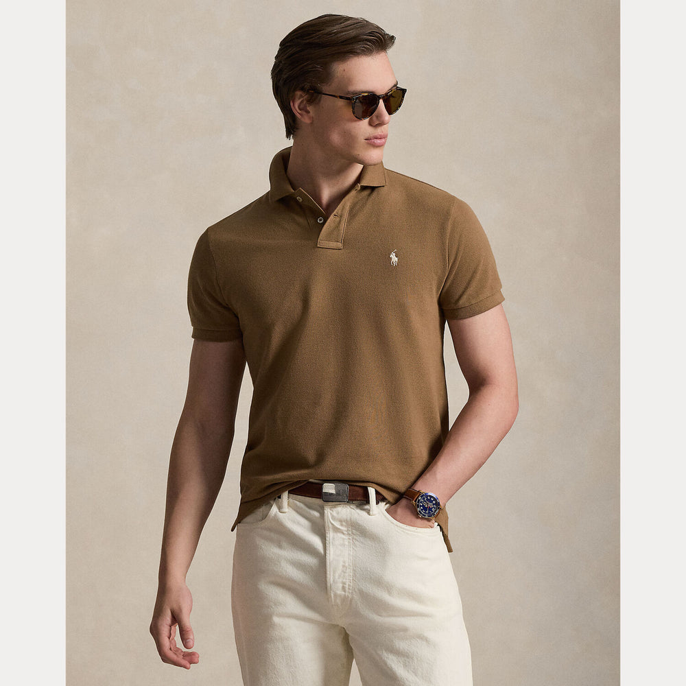 POLO Ralph Lauren Iconic Mesh Polo Custom Slim-100% katoen-HEREN POLO'S & T-SHIRTS-Bruin