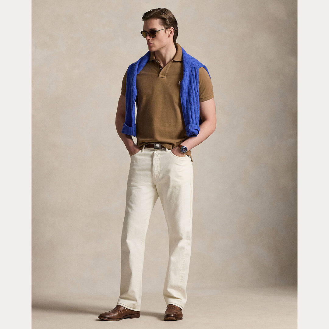 POLO Ralph Lauren Iconic Mesh Polo Custom Slim-100% katoen-HEREN POLO'S & T-SHIRTS-Bruin