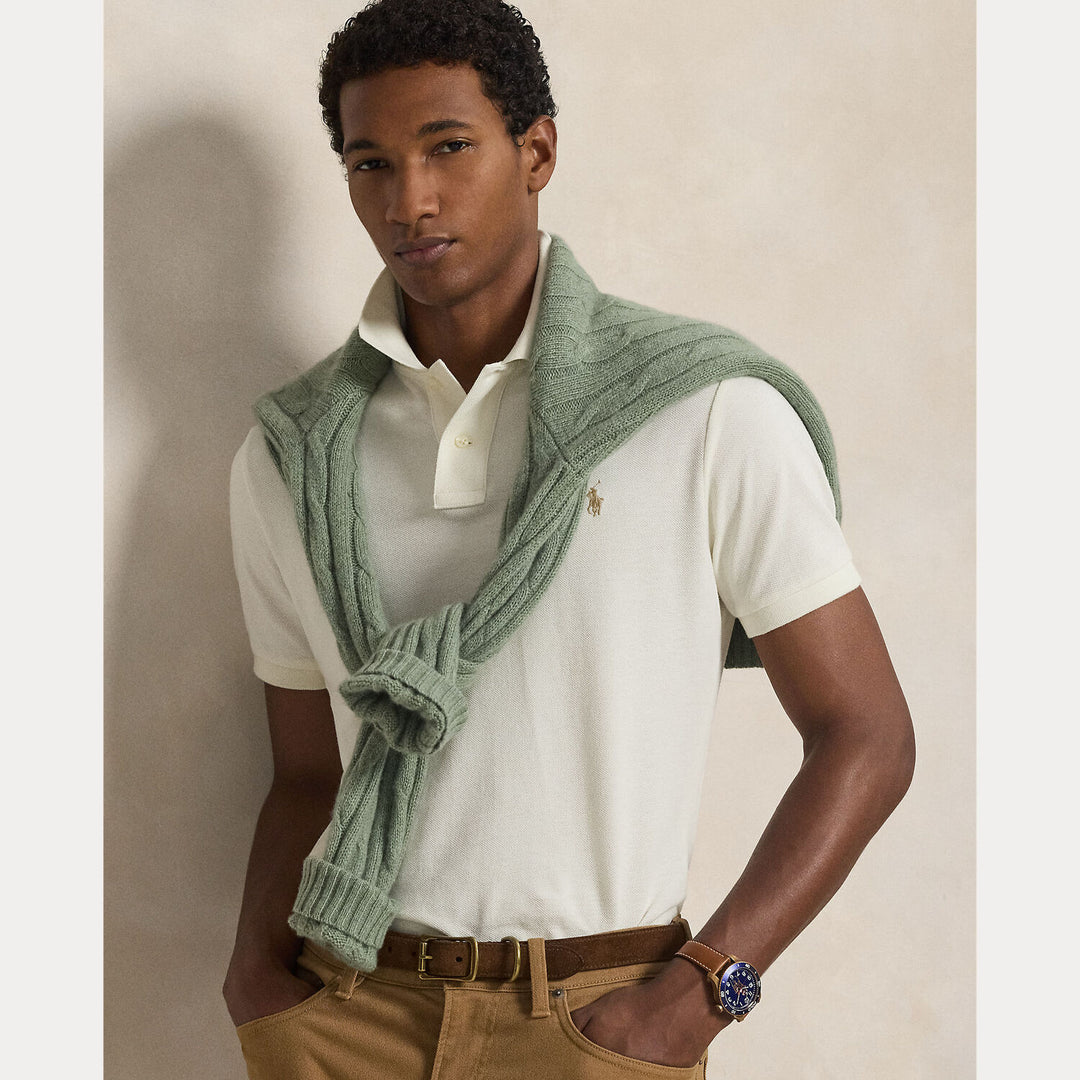 POLO Ralph Lauren Iconic Mesh Polo Custom Slim-100% katoen-HEREN POLO'S & T-SHIRTS-Wit